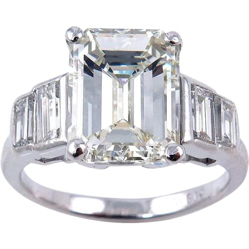 BeBold 4Ct Emerald Baguette Cut Simulated Diamond CZ Solitaire Engagement Ring for Women White Gold Plated