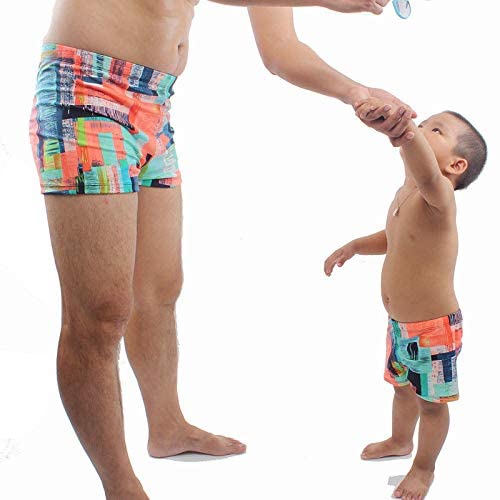 2018 Summer Kids Boy/Men Printed Swimwear Shorts Parent-Child Swimsuit Swimming Loose Trunks Beachwear Clothing : Orange, L-image-11