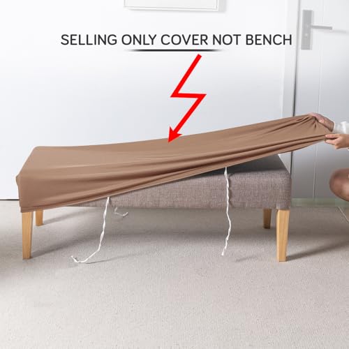 Image of HOKIPO 'SereneSolids' 140 GSM Elastic Stretchable Dining Bench Cover, Dark Camel (AR-6245-DCML)