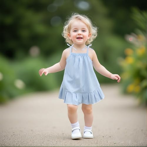 Baby Girl Summer Daily Dress Stripe Tie-Up Spaghetti Strap Sleeveless 6 12 18 24 Months 3 4 T4