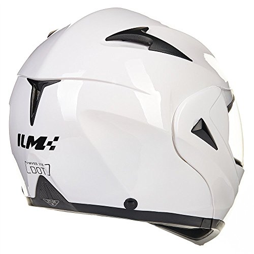 Ilm Motorcycle Helmets Modular Dual Visor Flip-Up Full Face Street Bike Racing Helmet Dot 5 Colors Model 808 (L, White) #TOP5