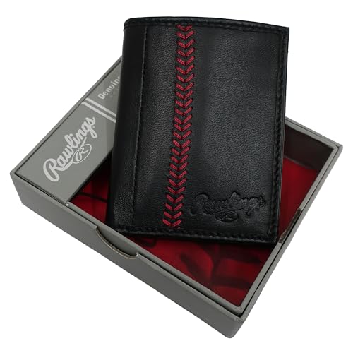 Rawlings Baseball Stitch Leather Trifold Wallet Black3