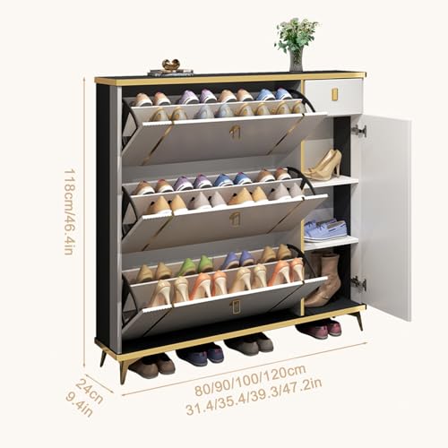 Meuble à chaussures moderne gris 3 compartiments 80x24x118 cm - 3