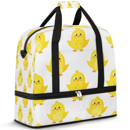 Travel Duffel Bags Cute Animal Chick Foldable Weekender Bags for Women with Shoes Compartment Waterproof & Tear Resistant Carry on Overnight Luggage Duffel Bag Shoulder Sports Tote Bag