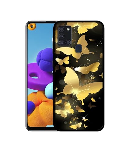 Image of Golden Butterfly Pattern Design Premium 2D Printed Metal Back Case Cover for Samsung Galaxy A21S 4G