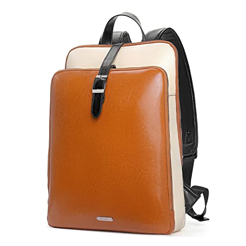 Image of CLUCI Leather Backpack for Women, 15.6 inch Laptop Bag, Large Genuine Work Backpack Travel Back