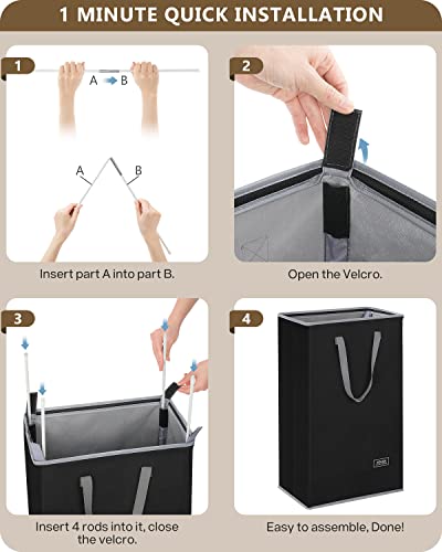 Soledi 70L Slim Laundry Hamper, Foldable Laundry Basket With Handle, Small Hampers For Clothes Carry And Move, Corner Narrow Laundry Hamper For Bedroom, Bathroom, Dorm, College. Black #TOP6