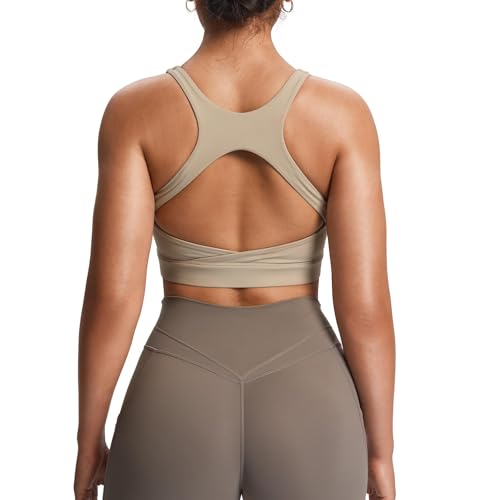 Aoxjox Women's Workout Sports Bras High Impact Fitness Training Gym Khloe Bra Yoga Crop Tank (A Mink, Small)