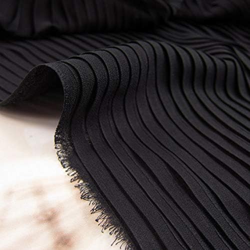 Pukido Black Chiffon Accordion Pleated Fabric for Pleated Dress, Accordion Chiffon Fabric by The Yard