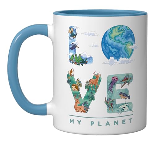 LOVE My Planet/Earth Day Environment, climate change Ceramic Mug, Blue/White