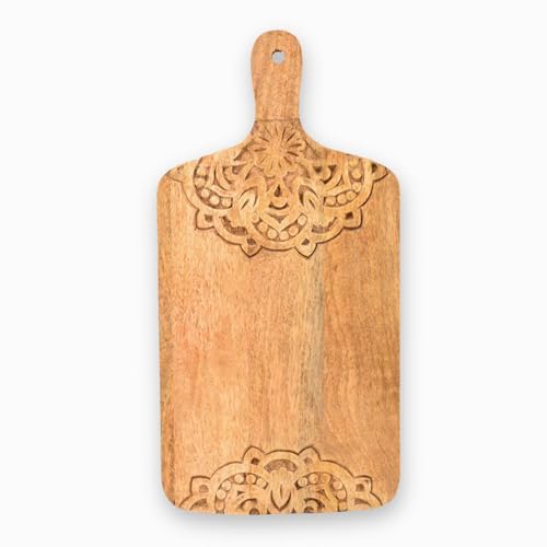 Tabla de cortar de madera natural con mango y diseño quemado miniatura 1