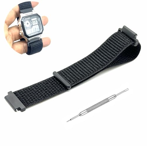 Image of Lineon 18mm Woven Nylon Velcro Breathable Watch strap Cut Pattern Specially Compatible With CASIO Royale ae1200, DW-291H, F-91W, F91W, AE-1400wh, A168WA, SGW-300, W-218H, AE-1000w, A158wa kailash with Tool