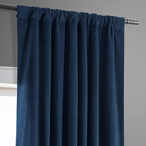 HPD Half Price Drapes Signature Velvet Thermal Blackout Curtains for Living Room 63 Inch Long (1 Panel) Rod Pocket Insulated Blackout Curtains for Bedroom Window Curtains, 50W x 63L, Midnight Blue