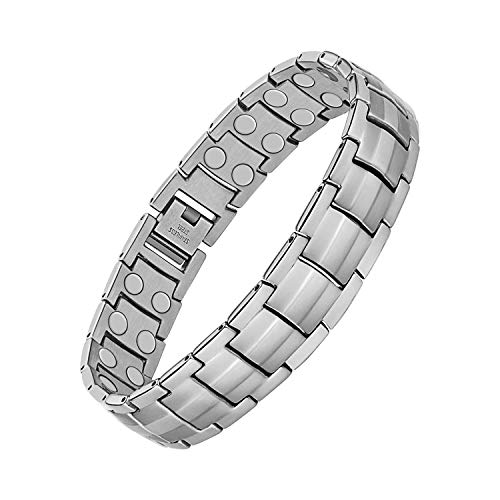 Jecanori Magnetic Bracelet for Mens Arthritis Pain Relief Titanium Stainless Steel Sleek Bracelets with Double Raw 3500 Gauss Magnets Therapy Bracelet