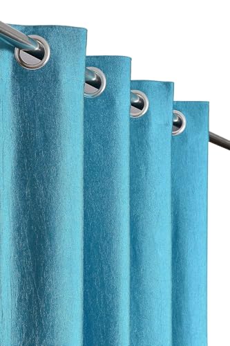Image of Curtains 9 Feet Long for Living Room - Long Door Curtains Set 1 Pcs Panel, Solid Parda for Home Decor & Office Aqua Colour 9 feet (48 x 108 Inch) - 2 Pcs