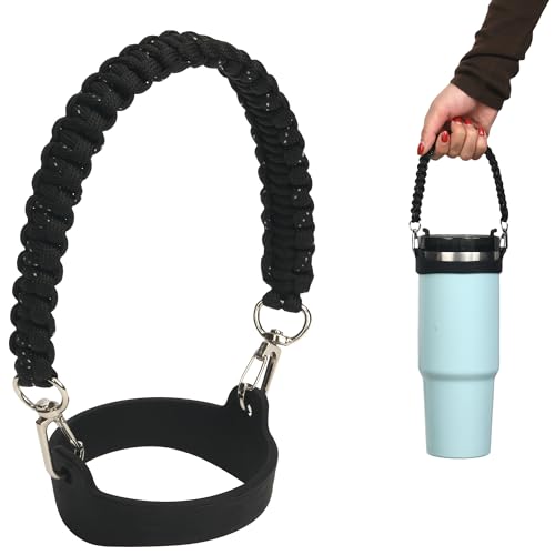 Wongeto Paracord Handle Strap for Stanley Cup - Heavy Duty Compatible with Stanley 40oz 30oz Tumbler Stanley Cup Accessories (Black)