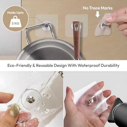 Image of AZARIA 30 Pcs Adhesive Wall Hooks, Heavy Duty Hooks for Wall Hanging, Strong and Self-Adhesive Sticker Hooks for Walls, Transparent Waterproof Wall Hanger Hook (30)