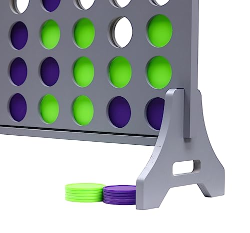 Image of Giant 4 in a Row Game for Family & Adults - Tailgating Pros Jumbo Grey Wooden Four in a Row Indoor & Outdoor Yard Game for Family Party Fun, Portable Activities for Patio, Backyard, and Camping