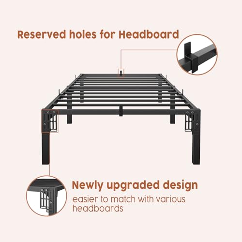 GarveeHome 14 Inch Twin Bed Frame, Heavy Duty Metal Platform Bed Frame with Durable Iron Slat Support and Legs, No Box Spring Required, No Screws Needed, Support Up to 800 Lbs