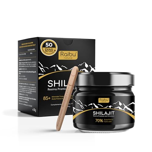 Shilajit Puro do Himalaia - Resina de Shilajit autêntica, alta em ácido fúvico e com 85 oligoelementos - potenciador de energia e imunidade, 600 mg por dose diária, 100% vegano e sem aditivos