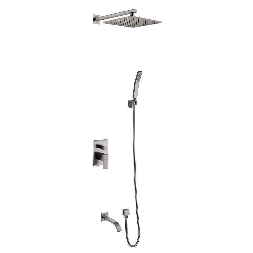 Système de douche contemporain chromé avec jet supérieur effet pluie 8 pouces et douchette