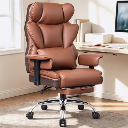 Image of Big & Tall Executive Office Chair, 400 LBS Computer Desk Chair | 23.6 inch Extra-Wide Seat with Footrest, Ergonomic High Back with Lumbar Support, 165 Recline, 3.2 inch Adjustable Armrests, Brown