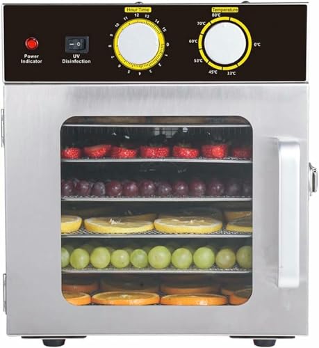BTOIASYHF Deshidratador de Alimentos de Acero Inoxidable, 6 bandejas, deshidratador de Aperitivos para Mascotas, Frutas, Verduras, Hierbas, Carne, máquina de Secado