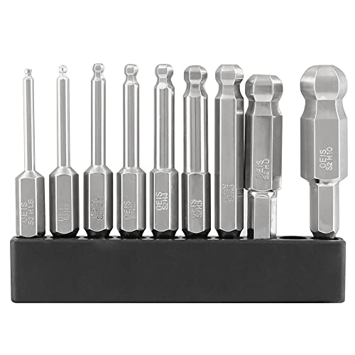 Ldexin 9Pcs Ball End Hex Head Screwdriver Bits Set, 1.5Mm 2Mm 2.5Mm 3Mm 4Mm 5Mm 6Mm 8Mm 10Mm Magnetic Tips Ball End Drill Bit Magnetic With 1/4 Inch Hex Shank, 50Mm Length #TOP5