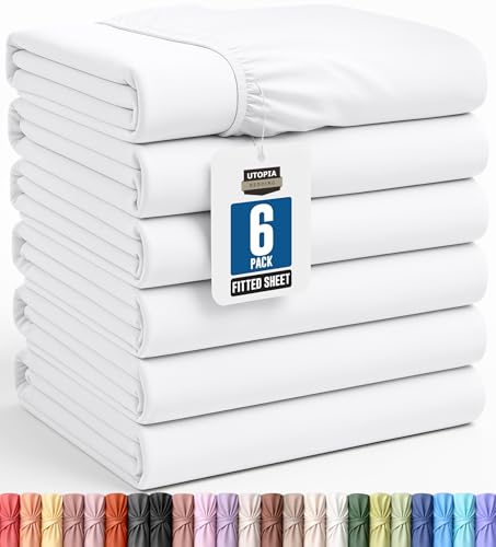 Utopia Bedding Queen Fitted Sheets - Bulk Pack of 6 Bottom Sheets...
