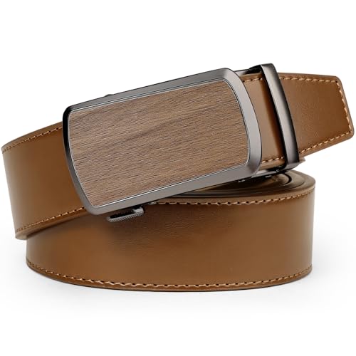 Image of Drowsmen Leather ratchet belt 1 3 /8 inch with Click Sliding Automatic Buckle, Adjustable belt Trim to Fit