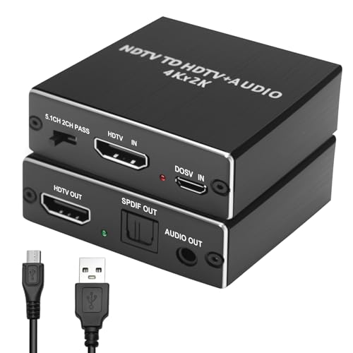 4K 2K HDM Audio Converter Extractor, ARC Audio Splitter Adapter with Optical Toslink SPDIF & 3.5mm AUX R/L Stereo & 4K@30Hz 2K@30Hz HDM Output for PS5 PS4 PS3 TV Box DVD Blu-ray 3D HDTV