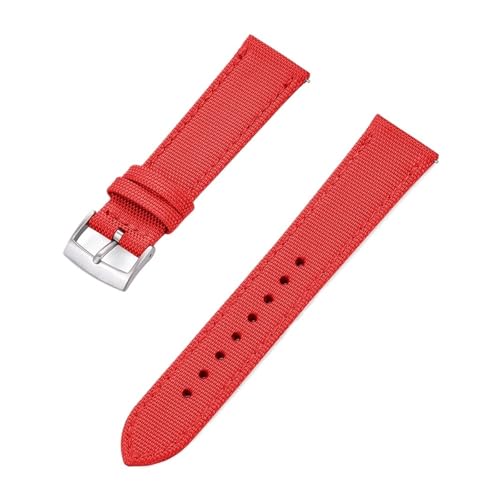 [AHDJHLQOR] Canvas Nylon Leather Quick Release Watch Strap 18mm 20mm 22mm Replacement Band for All Brand Watches(Red Silver,22mm