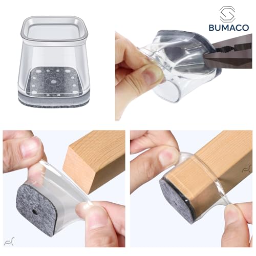Image of BUMACO Chair Leg Floor Protectors Square Chair Leg Protectors for Hardwood Floors Silicone Pads Covers to Protect Floors(Clear-20 Pcs, Square L (1.02 inch-1.6 inch)