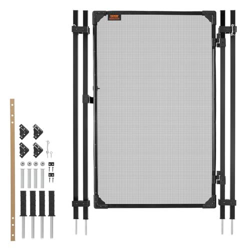 VEVOR Pool Fence Gate, 4 x 2.5 ft Inground Swimming Pool Fences Gate, Outdoor Security Fencing Door Kit with Metal Latch and Stopper, 352 GSM Teslin PVC Mesh, Square Tube, Easy Installation, Black