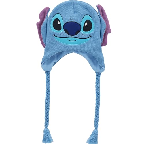 Disney Lilo and Stitch Peruvian Winter Beanie Hat Knitted Stocking Cap with Tassels Blue