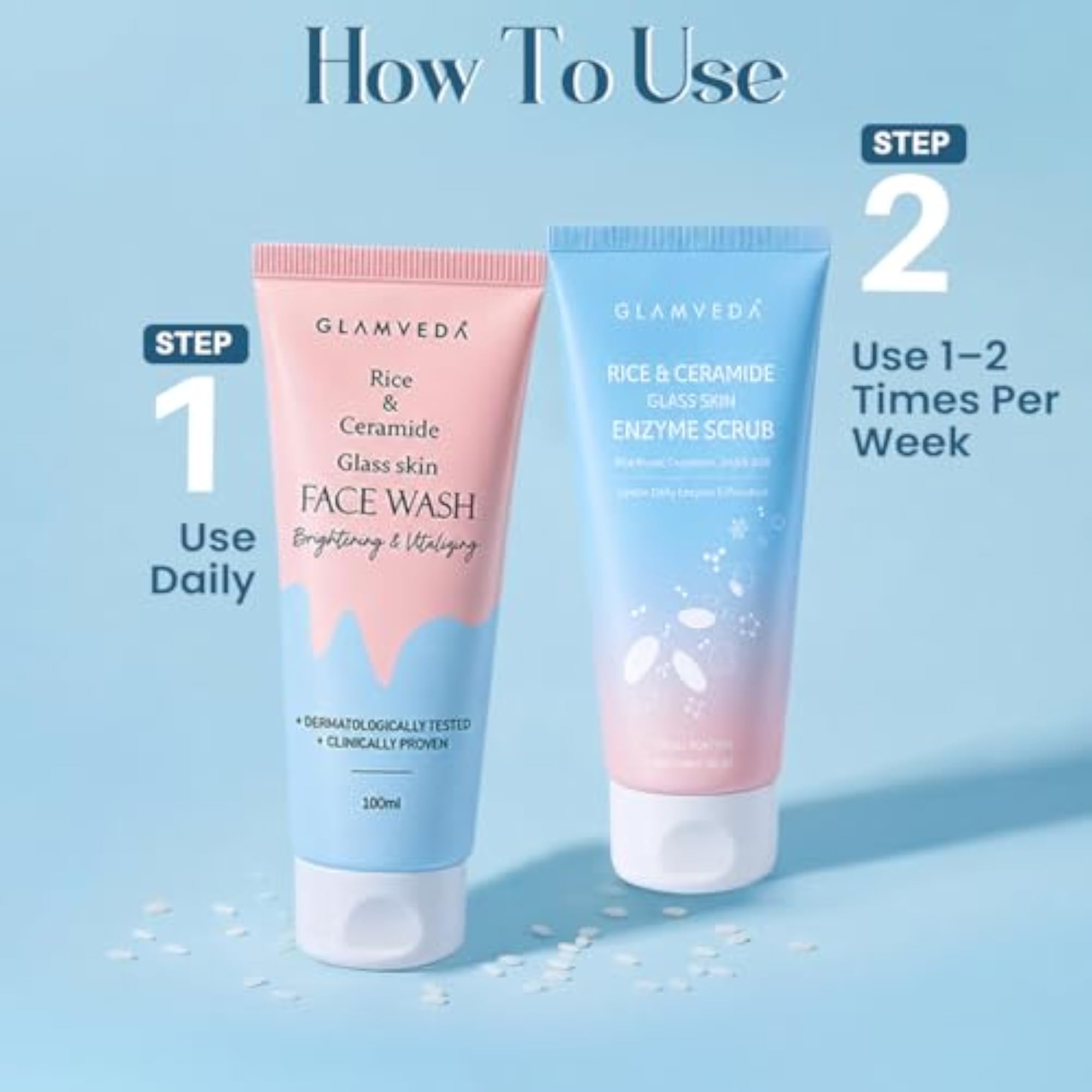 Rice & Ceramide Glass Skin Duo, Face Wash & Enzyme Scrub Combo