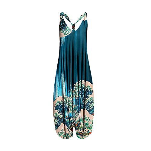 OIOLOYJM Summer Plus Size Boho Overalls for Women 2025 Fashion Jumpsuits Loose Fit Rompers Floral Printed Baggy Harem Pants