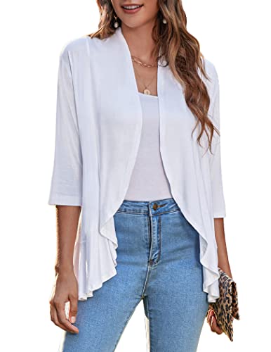 Image of Zeagoo Women's Open Front Cardigan 2026 Spring Summer Lightweight 3 /4 Sleeve Draped Ruffles Cardigans S-3XL