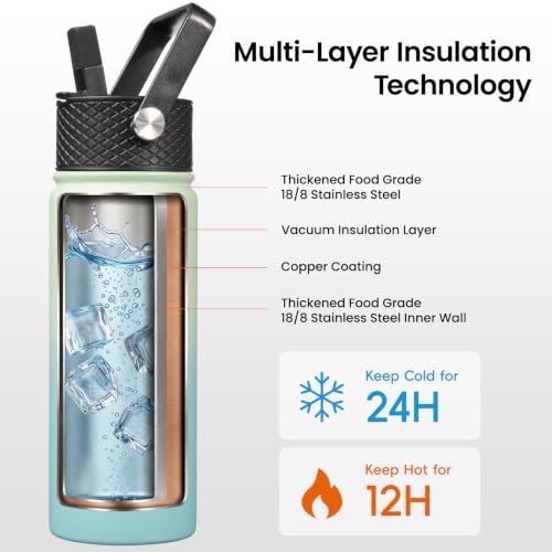 Image of Konokyo 18 oz Insulated Stainless Steel Water Bottle with Straw Lid