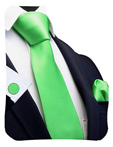 Image of GUSLESON 3.15 inch（8cm） Solid Color Necktie and Pocket Square Cufflinks Sets For Men + Gift Box