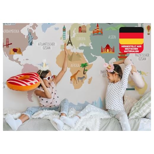 Osomhome Wandtattoo Weltkarte Monumente Pastellfarben (160x100cm) | World Map Wall Decoration Wandsticker | Deco Kinderzimmer Junge & Mädchen | Wandaufkleber Wandbild Kinderbilder Wandtattoo os5045