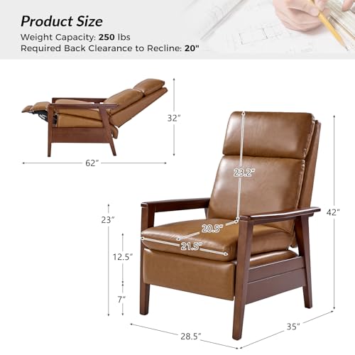 Mid-Century Modern Recliner Chair for Living Room with Lumbar Support and Solid Wood Legs