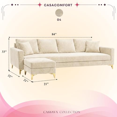 Image of Classiq Rich 5 Seater L Shape Sofa Set with Movable Ottoman | Flexible Layout | Spacious Soft Touch Seating | Designer Sofa for Living Room (Cream)