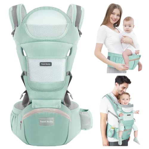 Travel Buddy Baby Carrier | 4-in-1 with Hip Seat and Sling | Adjustable Size for Dad & Mom | Back & Lumbar Support | Ergonomic M Position Develops...