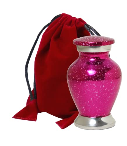 THE ASCENT MEMORIAL Small Cremation Urn for Human Remains Ashes for Women - Pink Glittered Keepsake Token with Velvet Carry Bag, Paper Funnel in a Beautiful Gift Box - Serenity Funeral Urn & Keepsake