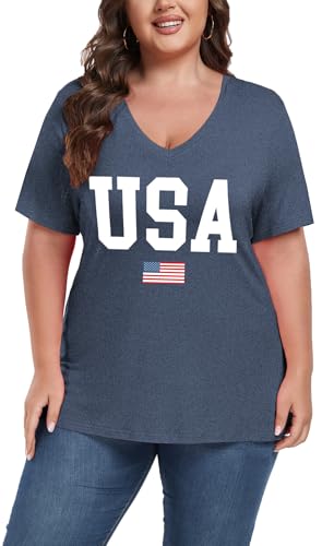 Image of ForHailey Women's Plus Size Short Sleeve Tee Shirt V Neck Basic Ladies Loose Fit T Shirt 1X-5X
