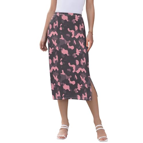 Women's Casual Stretch Midi Skort Spring Midi Skirt with Slit
