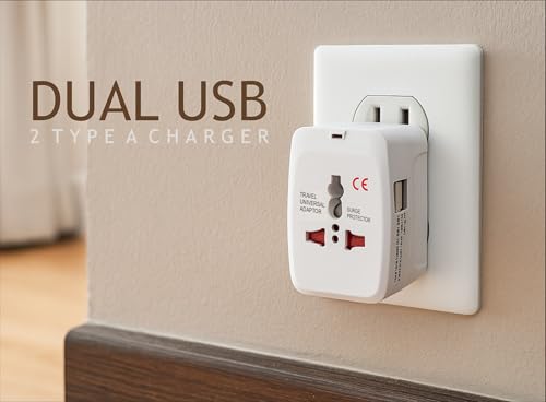 Image of Hawk International Travel Adapter with Dual USB Ports, Universal Multi-Plug, White, Model : Quantum, Suitable for All Countries