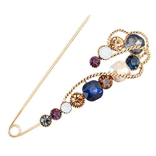 Image of 4.1 inch Vintage Rhinestone Crystal Flower Large Safety Pins Brooch Cardigan Scarf Sweater