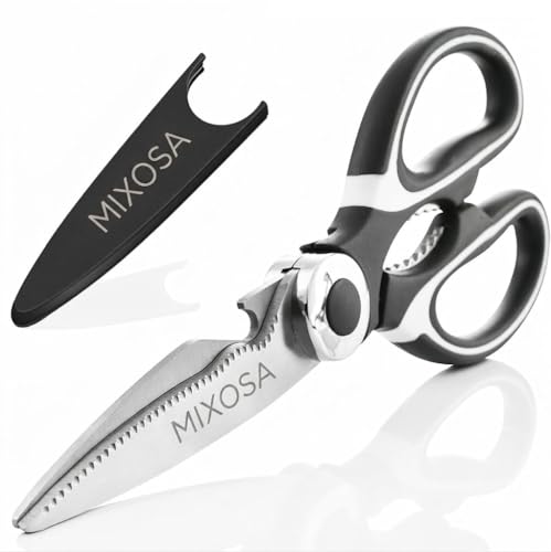 Image of MIXOSAMulti Purpose Made In Japan Kitchen Scissors, food scissors,Premium Stainless Steel Solid Kitchen Shears for Meat, Seafood, Chicken, Vegetables, Herbs, BBQ, Bottle Opener (Black)